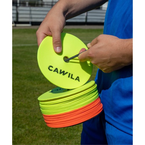 Cawila floor marker set of 24 incl. holder | Marker disks, 12 x yellow and 12 x orange