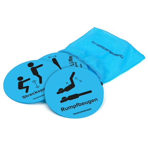 Marking discs with stabilization exercises ø 15 cm (blue) - set of 10