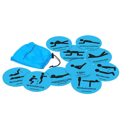 Marking discs with stabilization exercises ø 15 cm (blue) - set of 10